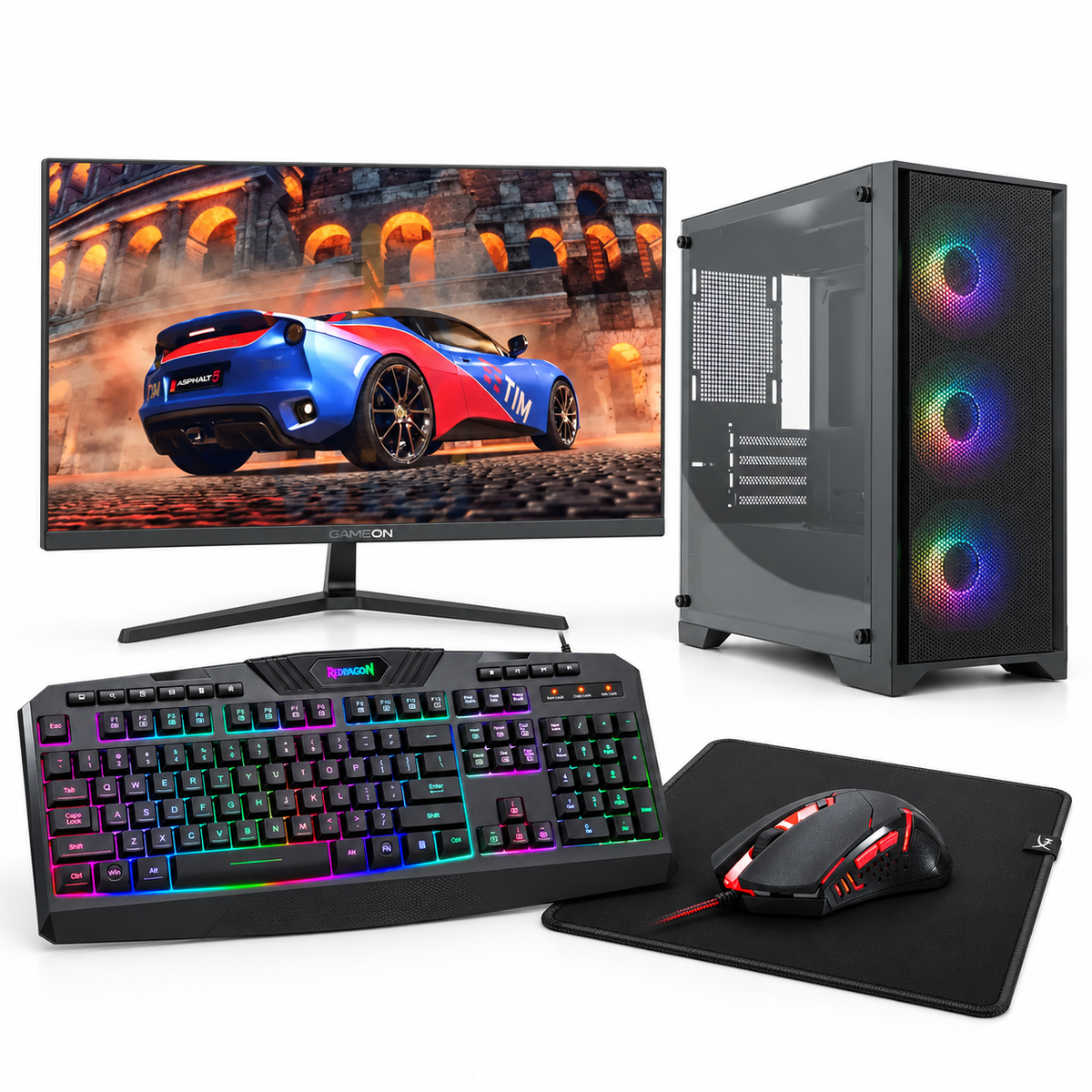 Customize PC - i7 / 32GB / 512GB (M.2 SSD) / GeForce RTX 5060 8GB + Redragon S101-3 Wired Keyboard & Mice Combo + HyperX Pulsefire Mat Gaming Mouse Pad + GameOn - 24" FHD Monitor - Bundle Offer