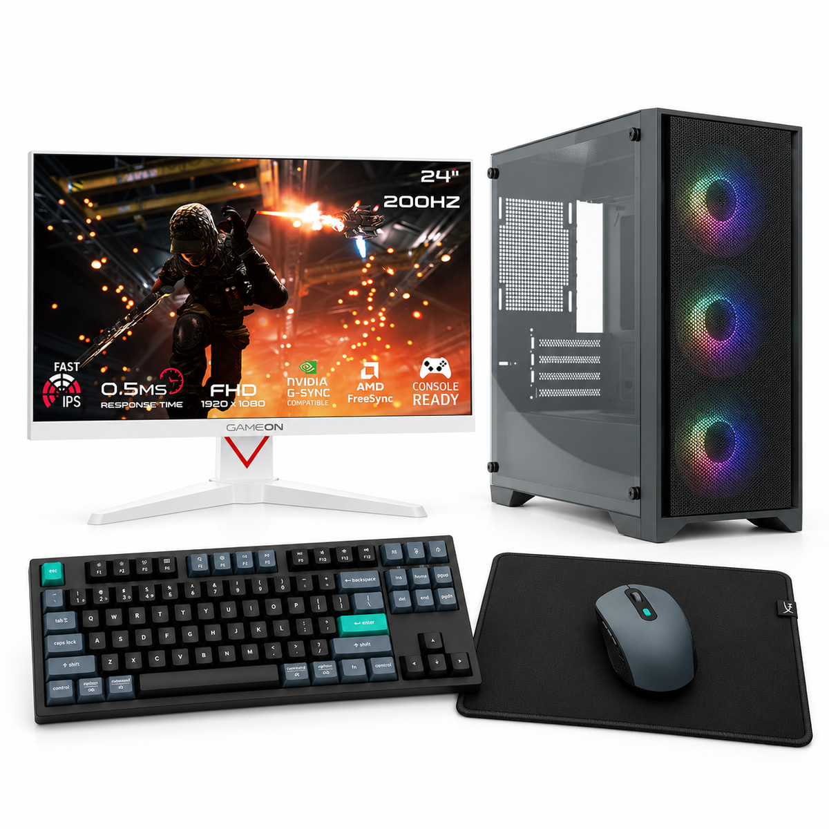 Customize PC - i7 / 32GB / 512GB (M.2 SSD) / GeForce RTX 5060 8GB + GameOn GOAM24FHD200IPS 24" FHD Marksman Series Gaming Monitor + HyperX Pulsefire Mat Gaming Mouse Pad + Keychron B33 Wireless Keyboard and BM25 Mouse - Bundle Offer