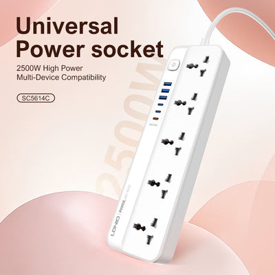 LDNIO 5 AC Outlets Universal Power Strip - USB-A / USB-C / 2 Meter / White