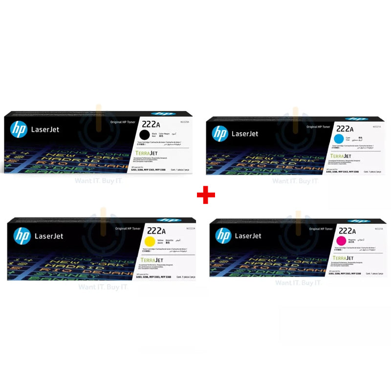 HP 222A Black-Cyan-Magenta-Yellow Original Toner Cartridge Bundle Pack