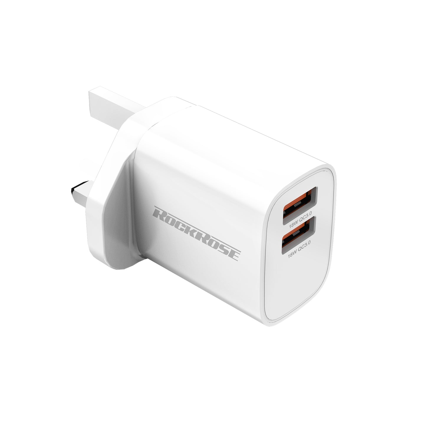 Rockrose 18W Dual Port Travel Charger QC 3.0 Quick Charger With 1M 2.4A Quick Charge & Data Sync USB-C Cable - White