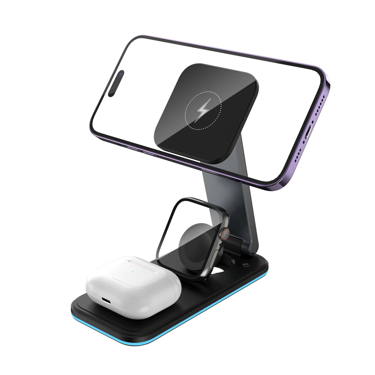 Rockrose 3-in-1 Foldable Wireless Charging Stand Compatible with MagSafe - Black