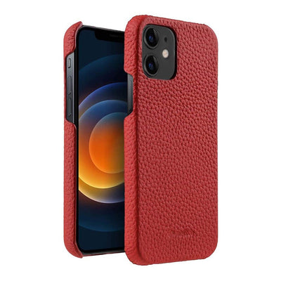 Melkco Back Snap Series Lai Chee Pattern Premium Leather Snap Cover Case - Apple iPhone 12/12 Pro / Red Accessories >