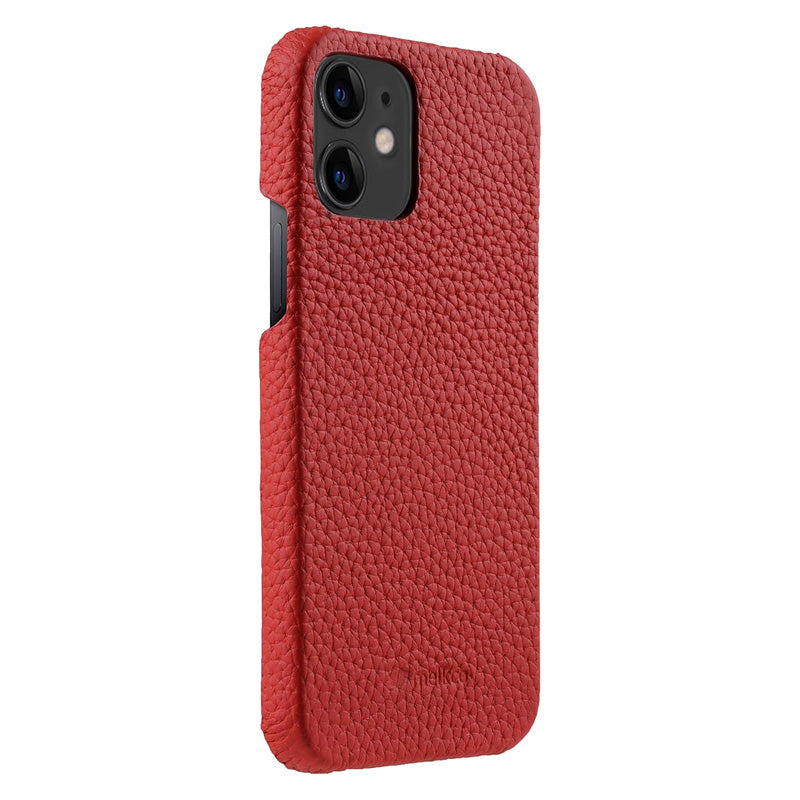 Melkco Back Snap Series Lai Chee Pattern Premium Leather Snap Cover Case - Apple iPhone 12/12 Pro / Red