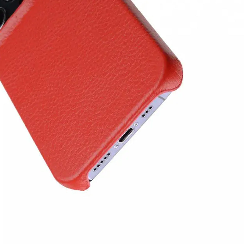 Melkco Back Snap Series Lai Chee Pattern Premium Leather Snap Cover Case - Apple iPhone 12/12 Pro / Red