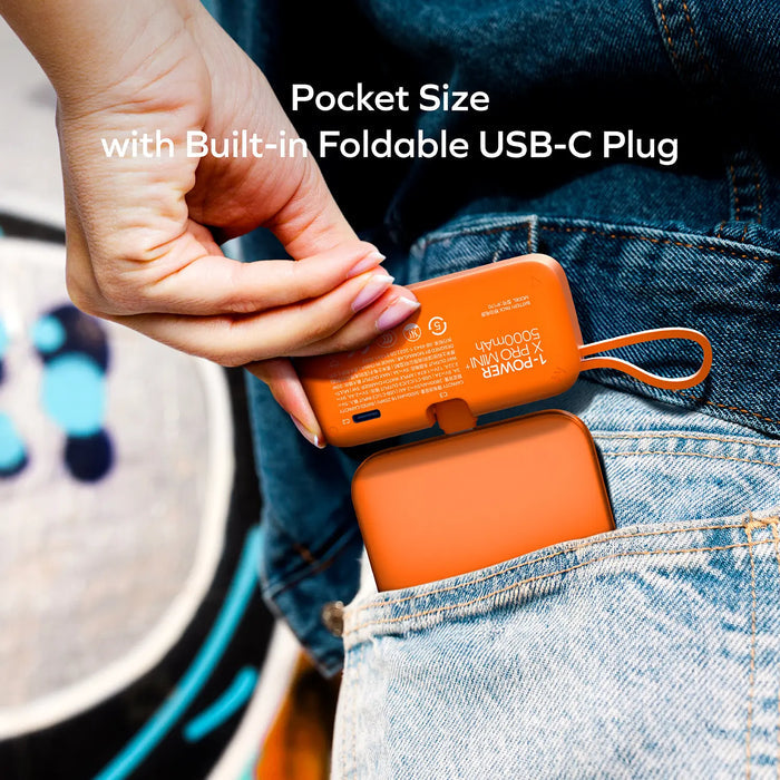 MOMAX 1-Power X Pro Mini⁺ Power Bank with Built-In USB-C Cable & Apple Watch Fast Charger - 5000mAh / Orange
