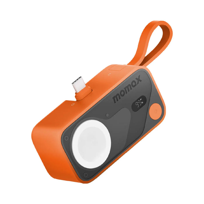 MOMAX 1-Power X Pro Mini⁺ Power Bank with Built-In USB-C Cable & Apple Watch Fast Charger - 5000mAh / Orange