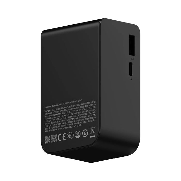 MOMAX 1-Pac Pass Mini⁺2-in-1 Power Bank With Built-In Cable - 10000mAh / 45W /USB-C / USB-A / Black