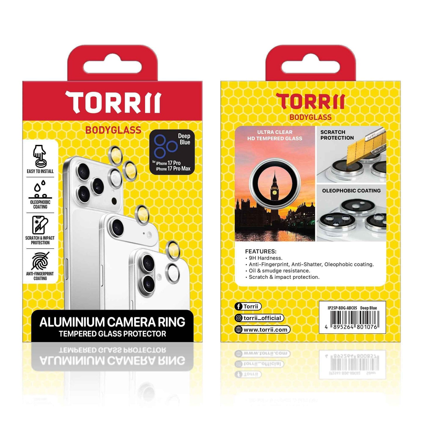 Torrii BODYGLASS Aluminium Camera Ring for Apple iPhone 17 Pro / iPhone 17 Pro Max - Deep Blue