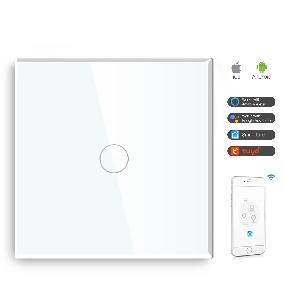 Gopeta, Smart Wi-Fi Double Pole Touch Switch - 20A / White