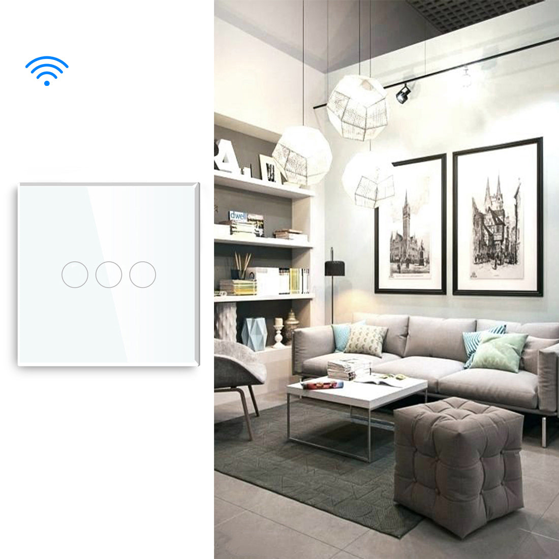 Gopeta 3-Gang Smart Wi-Fi Touch Switch with Glass Panel - White