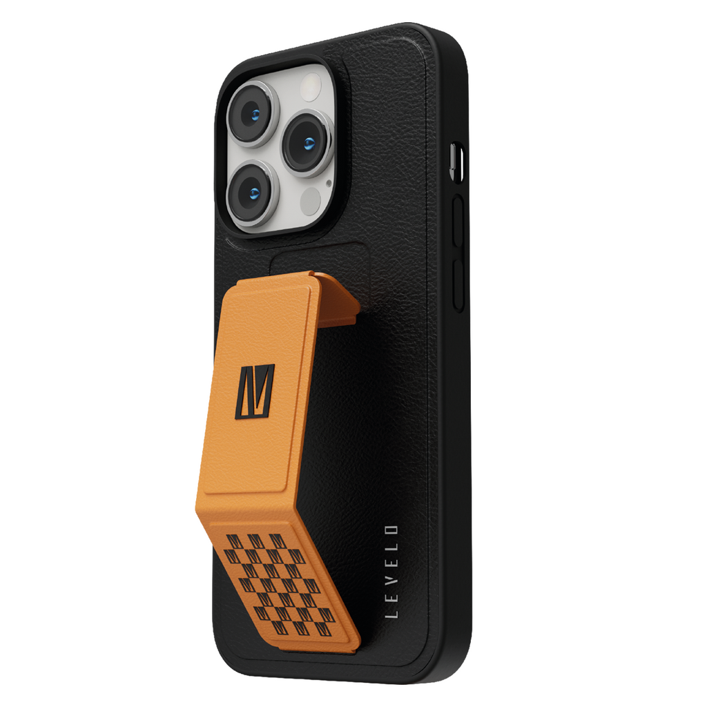 Levelo Morphix Gripstand PU Leather Case - iPhone 14 Pro Max / Orange