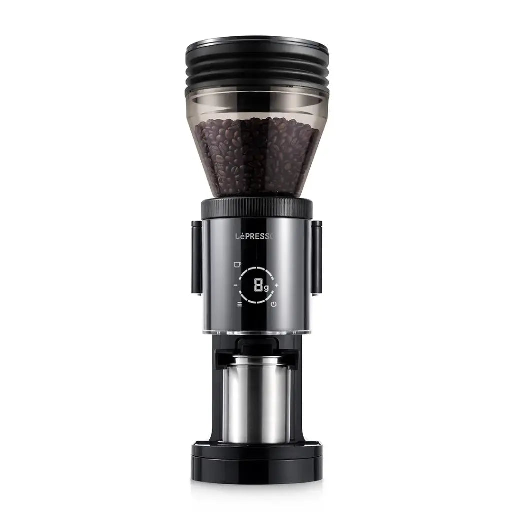 LePresso Grindeur Conical Burr Grinder with Digital Weight Control - Black Color