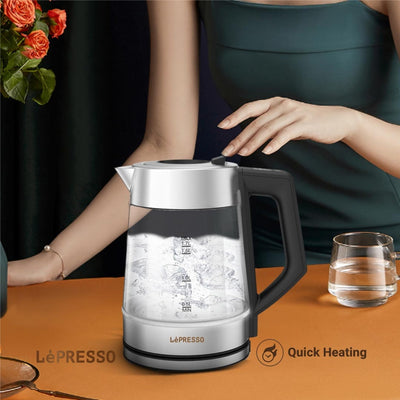 LePresso Multi-Temperature Illuminated Glass Kettle - Black Color