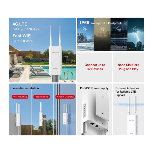 Mercusys MB118-4G - 300 Mbps Wireless 4G LTE Outdoor/Indoor Router