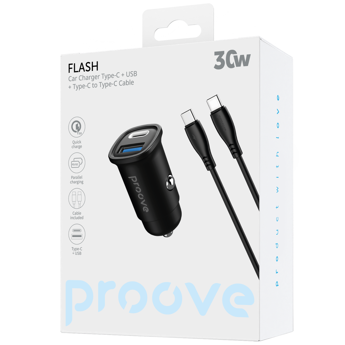 Proove Car Charger Proove Flash 30W (Type-C + USB) - Black