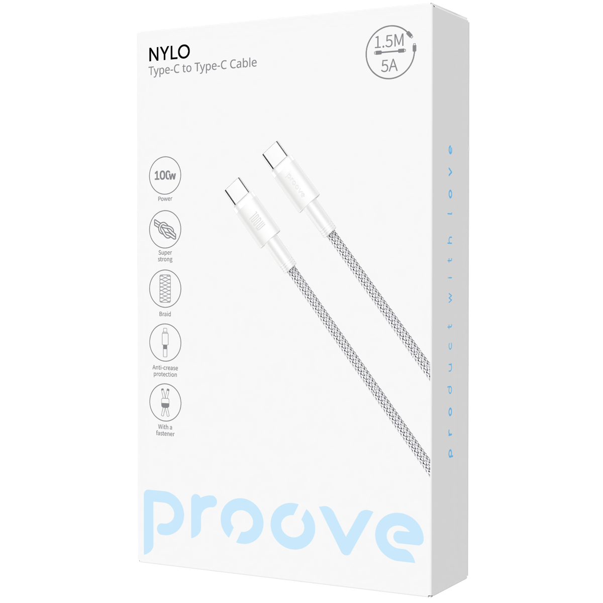 Proove Cable Proove Nylo Type-C to Type-C Cable - 100W / 1.5 Meter / White