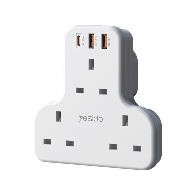 Yesido MC15 2 Meter 6 IN 1 Power Socket Hub - USB / Type-C - White