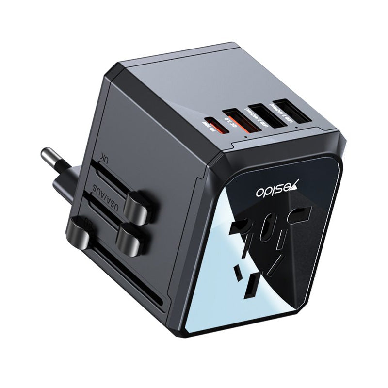 Yesido MC24 Multi-function Universal Travel Adapter Plug - USB / Type-C - Black