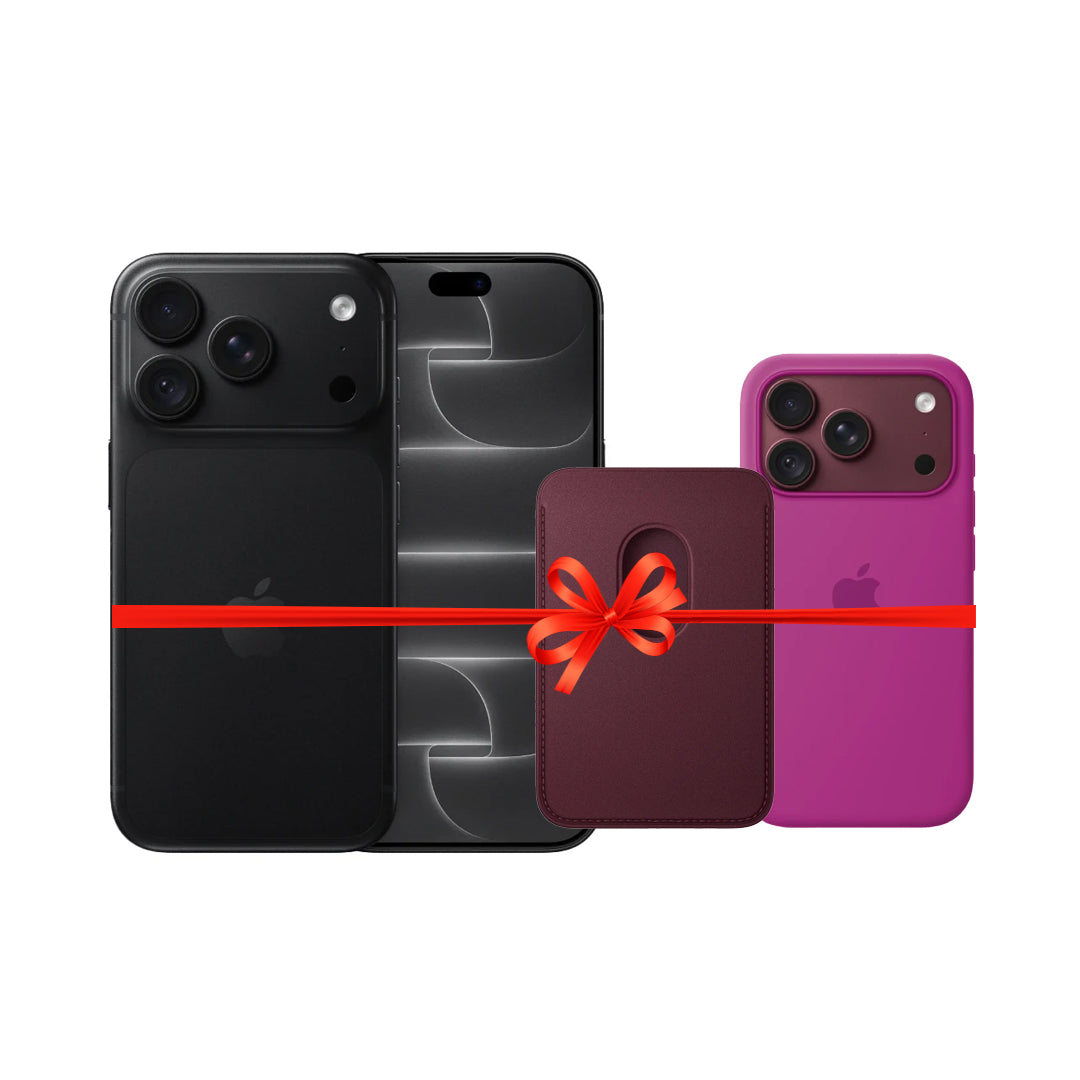Apple iPhone 18 Pro - 256GB / Black / 5G / 6.3" / Middle East Version + Apple iPhone 18 Pro Silicone MagSafe Case - Magenta + Apple iPhone FineWoven MagSafe Wallet - Burgundy - Bundle Offer