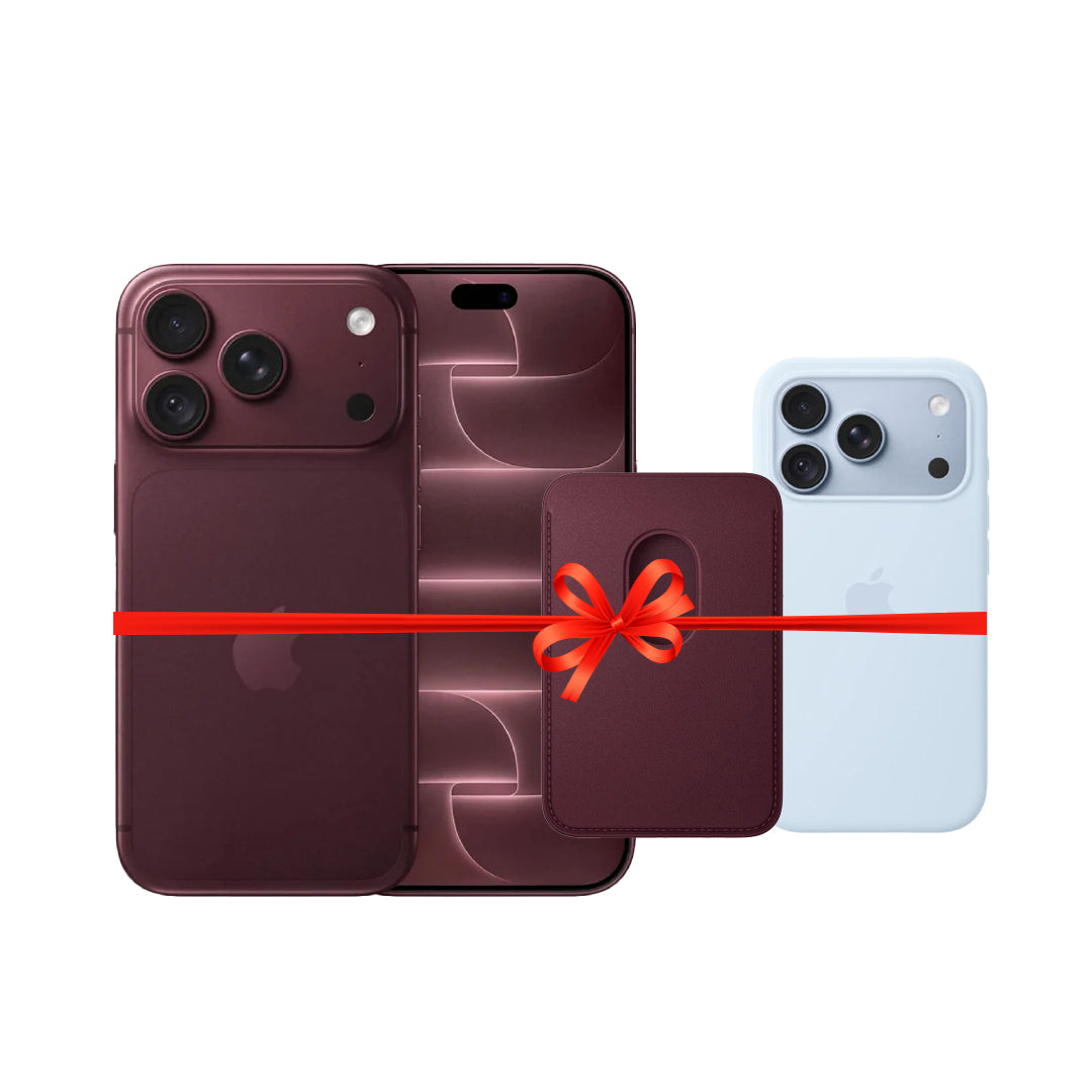Apple iPhone 18 Pro - 256GB / Burgundy / 5G / 6.3" / Middle East Version + Apple iPhone 18 Pro Silicone MagSafe Case - Crisp Blue + Apple iPhone FineWoven MagSafe Wallet - Burgundy - Bundle Offer