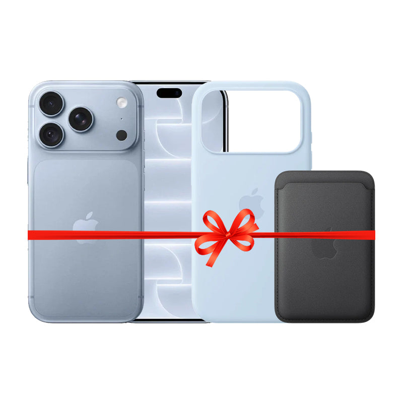 Apple iPhone 18 Pro - 256GB / Glacier / 5G / 6.3" / Middle East Version + Apple iPhone 18 Pro Silicone MagSafe Case - Crisp Blue + Apple iPhone FineWoven MagSafe Wallet - Navy - Bundle Offer