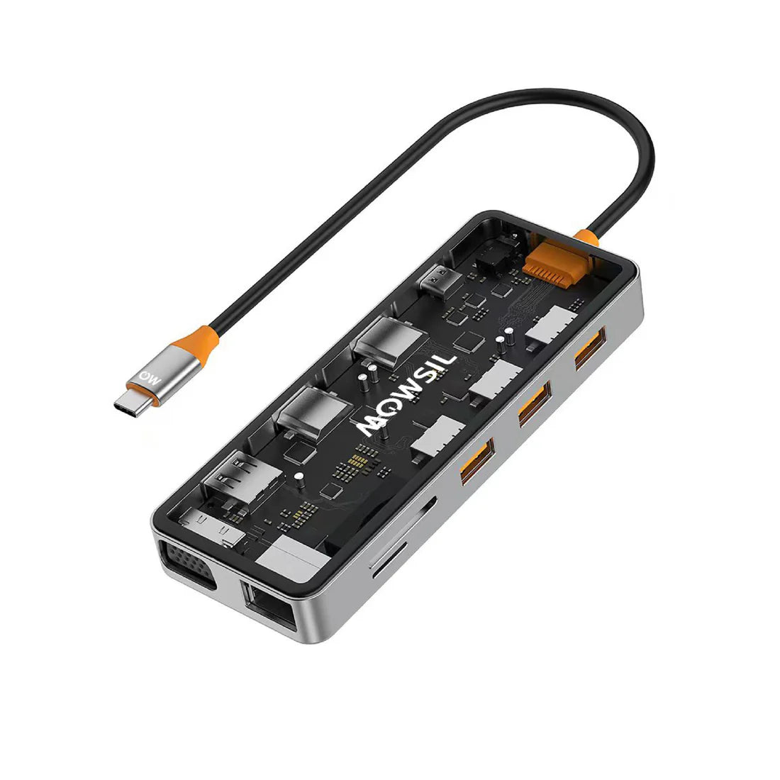 موزع  موسل 12 في 1 يو اس بي موزع  إتش دي إم أي  في جي إيه  RJ45 / يو اس بي  تايب-سي  SD / TF / الصوت  فضي