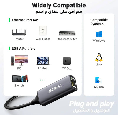 Mowsil USB 3.0 to Ethernet Adapter - Silver