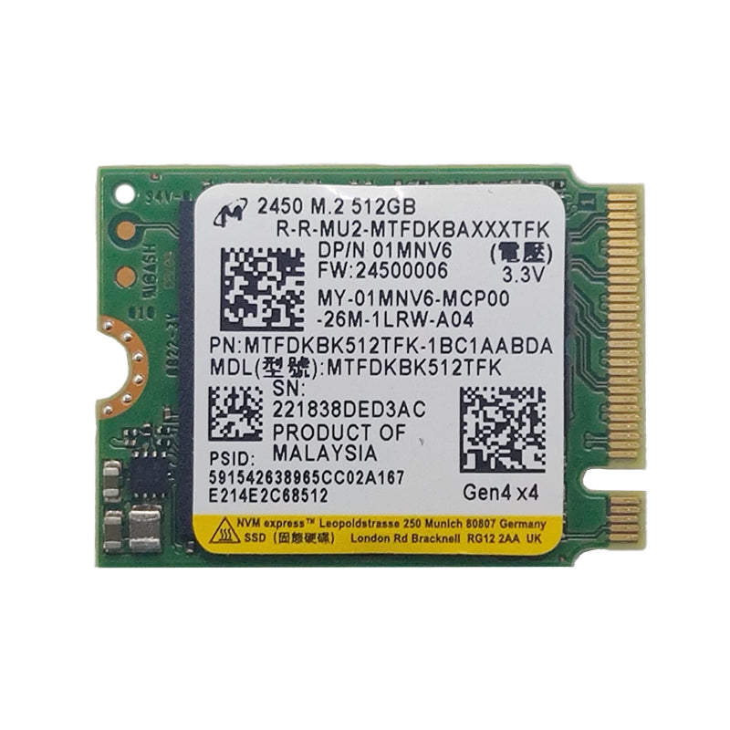 Micron M.2 PCIe NVMe SSD - 512GB / M.2 2230 / PCIe 4.0 / Open - SSD (Solid State Drive)