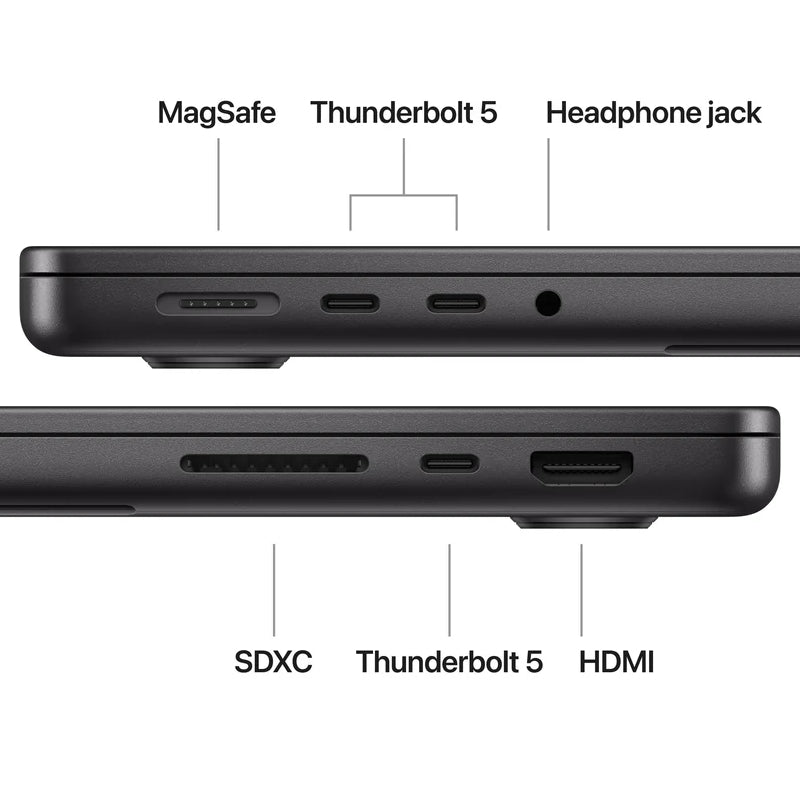 ابل جهاز MacBook برو - 14.2 بوصة / M4 / M4 / 10-كور وحده المعالجة المركزية  / 10-كور GPU / 16 جيجابايت رام  / 1 تيرابايت إس إس دي  / الفضاء أسود / ضمان سنة