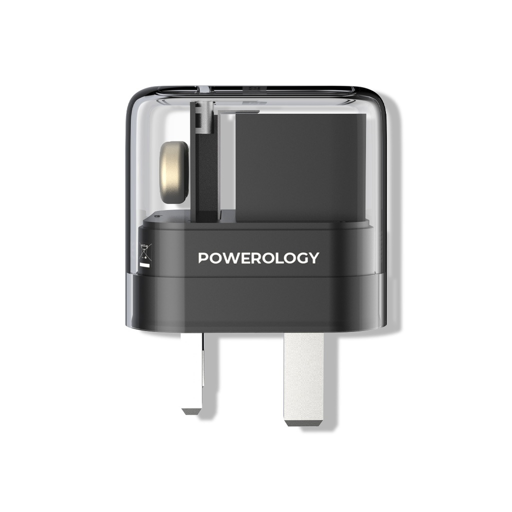 Powerology Crystalline Series Dual 35W PD GaN Charger With Folding Plugs - Black