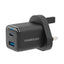 Powerology UK GaN Charger - 35W / USB-C / USB-A / Black