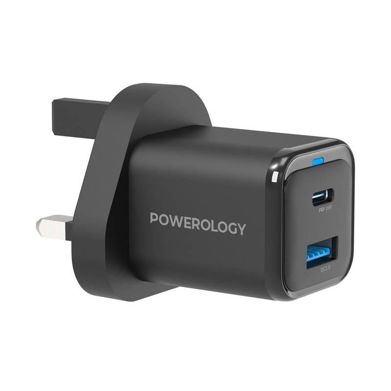 Powerology UK GaN Charger - 35W / USB-C / USB-A / Black