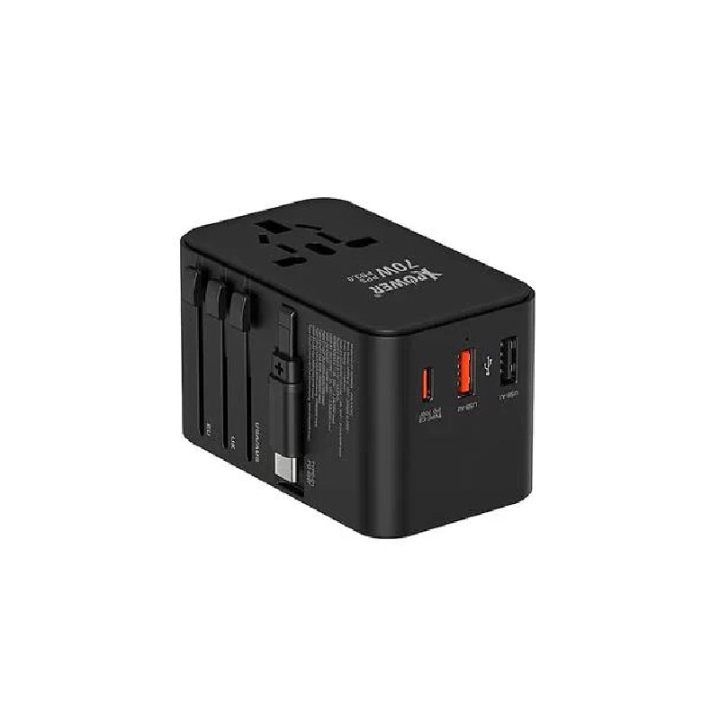 XPower TA70C Built-in Cable PD+PPS GaN Travel Adapter - 70W / Black