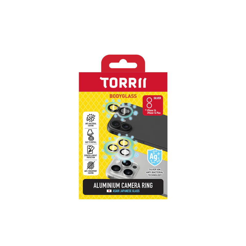 Torrii Bodyglass Aluminum Camera Lens Ring Protector - Apple iPhone 16 / 16 Plus / Silver