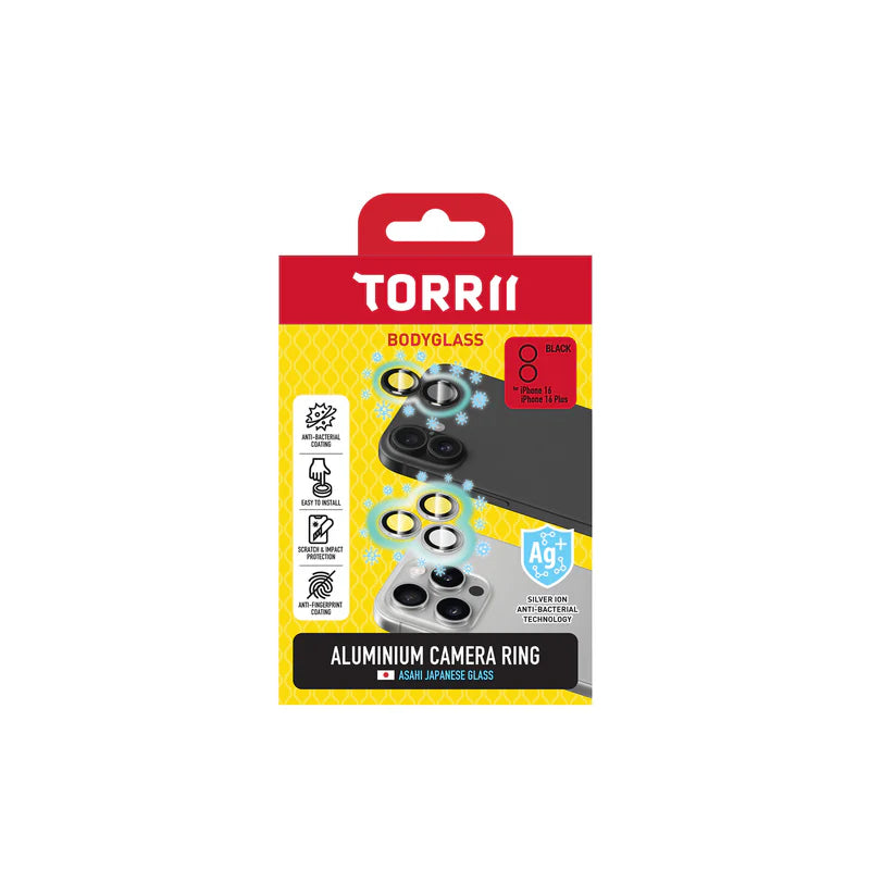 Torrii Bodyglass Aluminum Camera Lens Ring Protector - Apple iPhone 16 / 16 Plus / Black