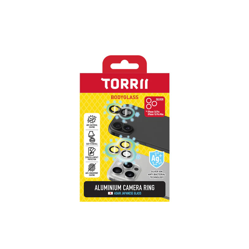 Torrii Bodyglass Aluminum Camera Lens Ring Protector - Apple iPhone 16 Pro / 16 Pro Max / Silver