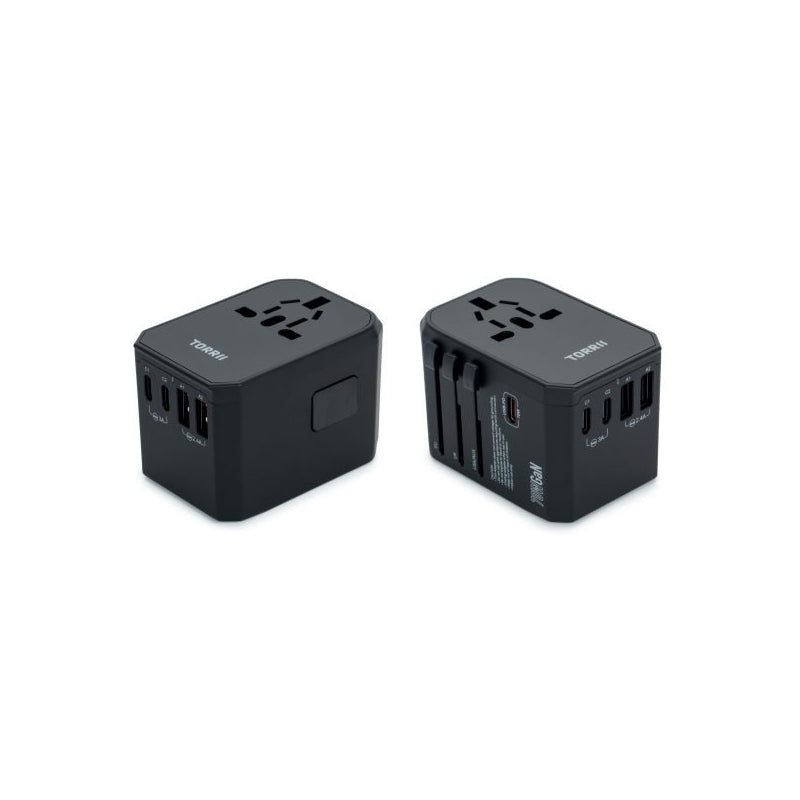 Torrii Bolt Universal V4 Travel Adapter – 70W / USB-C / USB-A / AC Wall - Black