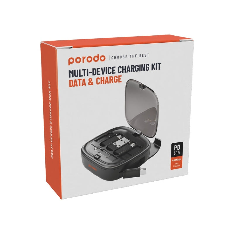 Porodo Multi-Device Charging Kit Data & Charge  - 1M / USB-A / USB-C / Lightning / Micro USB / Black