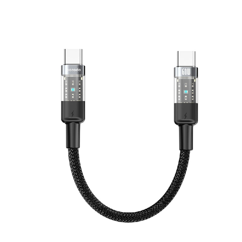 Porodo Transparent Braided Data Cable  - 0.35M / Type-C / 60W / Black