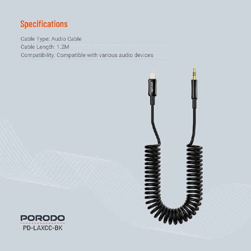 Porodo Audio Data Cable  - 1.2M / Lightning / 3.5mm Jack / Black