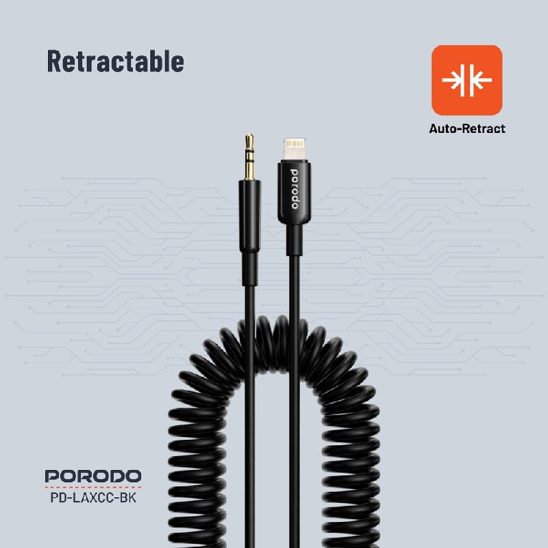 Porodo Audio Data Cable  - 1.2M / Lightning / 3.5mm Jack / Black