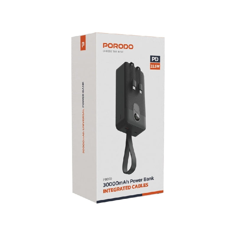 Porodo PowerBank Integrated Cable  - 30000mAh / Black