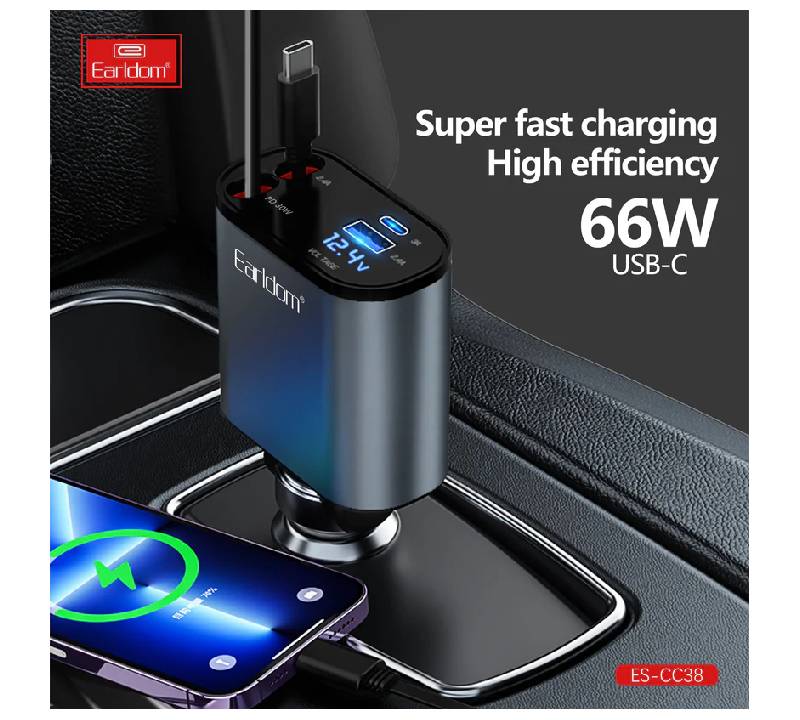 Earldom CC38 Retractable 4in1 Car Mobile phone Charger - 66W / Black