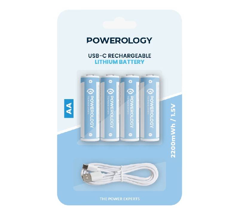 Powerology Type-C Rechargeable AA Battery - 1460mAh / Pack Of 4