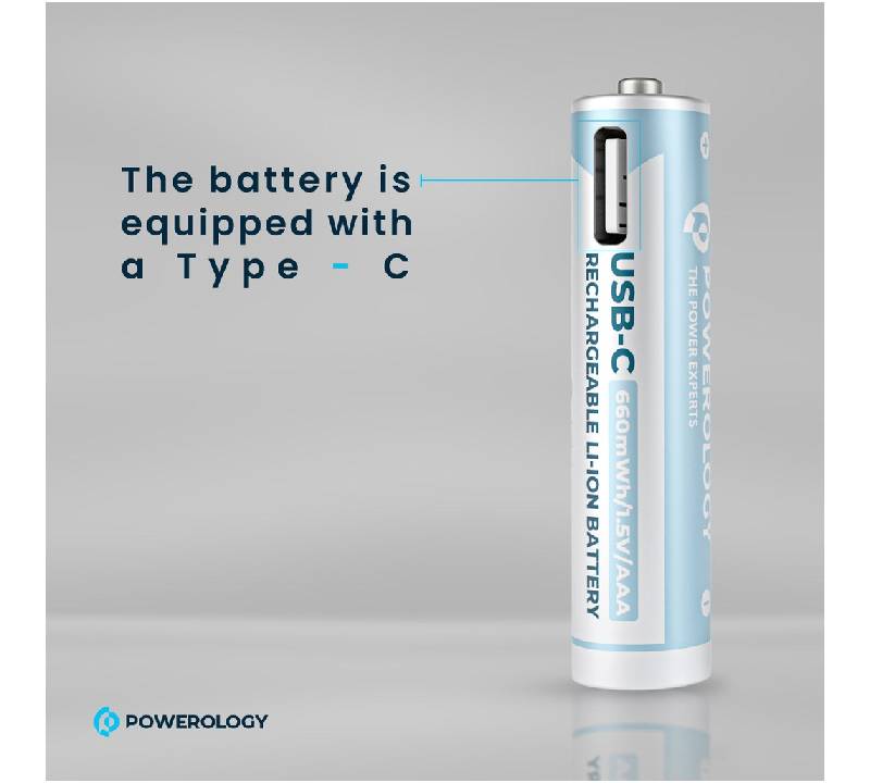 Powerology Type-C Rechargeable AA Battery - 1460mAh / Pack Of 4