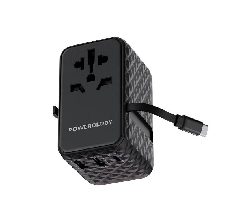 Powerology GaN Universal Charger Retractable Type-C Cable - 20W / Black