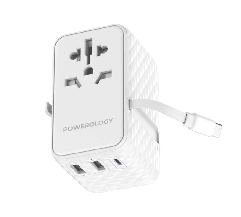 Powerology GaN Universal Charger Retractable Type-C Cable - 20W / White