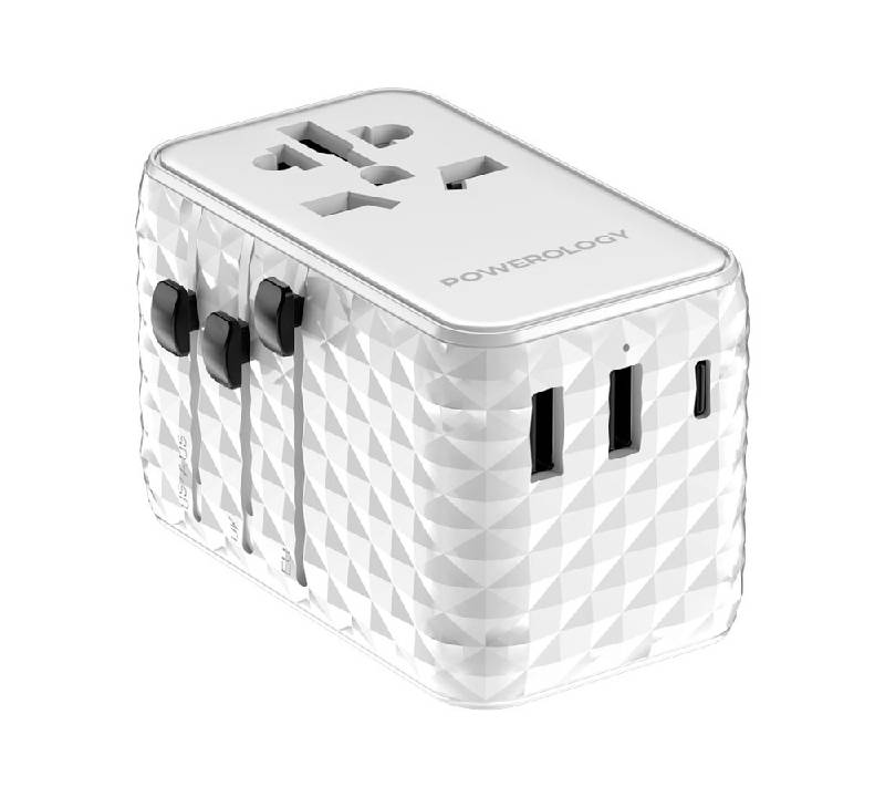 Powerology GaN Universal Charger Retractable Type-C Cable - 20W / White