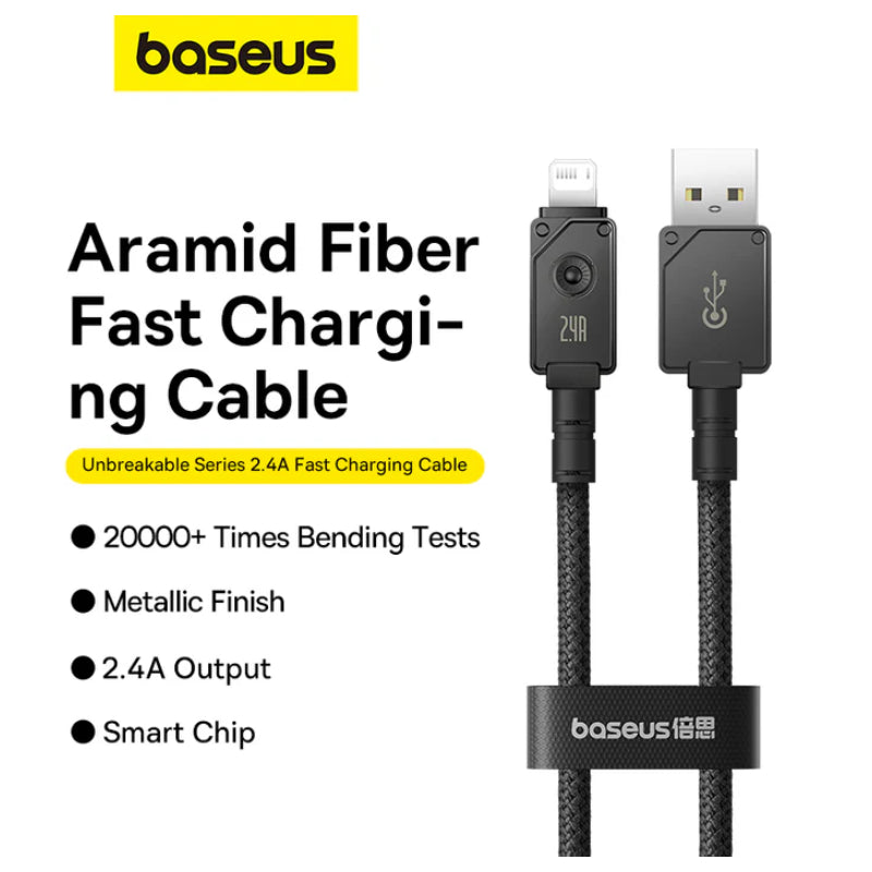 Baseus Unbreakable Series Fast Charging USB to Lightning Cable - 1 Meter / Cluster Black